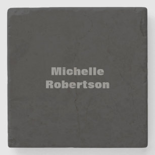 Black Plain Minimalist Add Own Name Stone Coaster