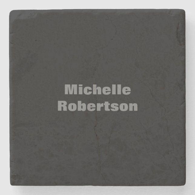 Black Plain Minimalist Add Own Name Stone Coaster (Front)