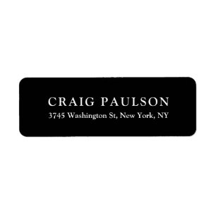 Black Plain Minimalist Elegant Classical Design Return Address Label