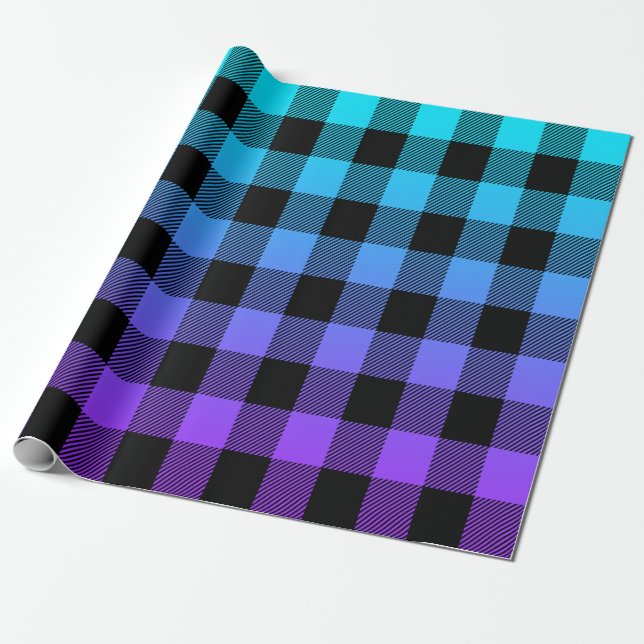 Black plain on purple to turquoise-blue ombre wrapping paper (Unrolled)