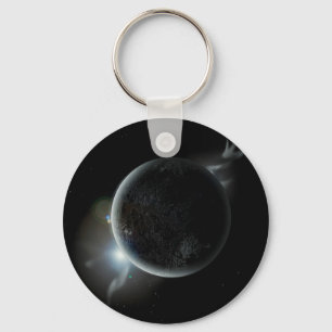 black planet 3d illustration in the universe key ring