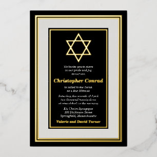Black Platinum Gold Foil Star of David Bar Mitzvah