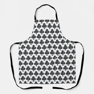 Black Playing Card Symbol Club Shape Lino Cut Apron