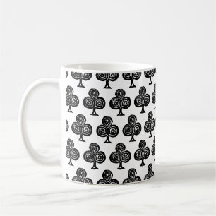 Black Playing Card Symbol Club Shape Lino Cut Coffee Mug