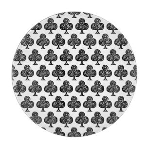 Black Playing Card Symbol Club Shape Lino Cut Cutting Board