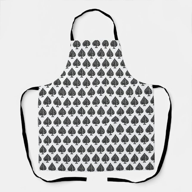 Black Playing Card Symbol Spades Shape Lino Cut Apron (Front)