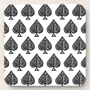 Black Playing Card Symbol Spades Shape Lino Cut Coaster