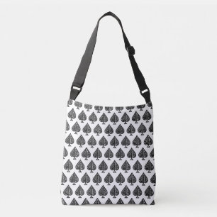 Black Playing Card Symbol Spades Shape Lino Cut Crossbody Bag