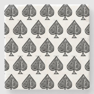 Black Playing Card Symbol Spades Shape Lino Cut Stone Coaster