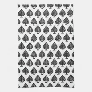 Black Playing Card Symbol Spades Shape Lino Cut Tea Towel