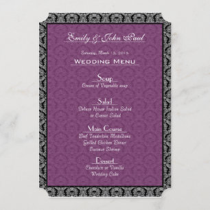 Black & Plum Paisley Damask Wedding Menu