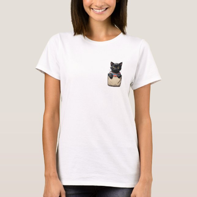 Black Pocket Cat  T-Shirt (Front)