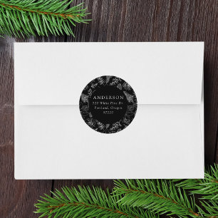 Black Poinsettias and Pinecones Return Address Classic Round Sticker