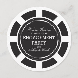 Black Poker Chip Engagement Party Invitation