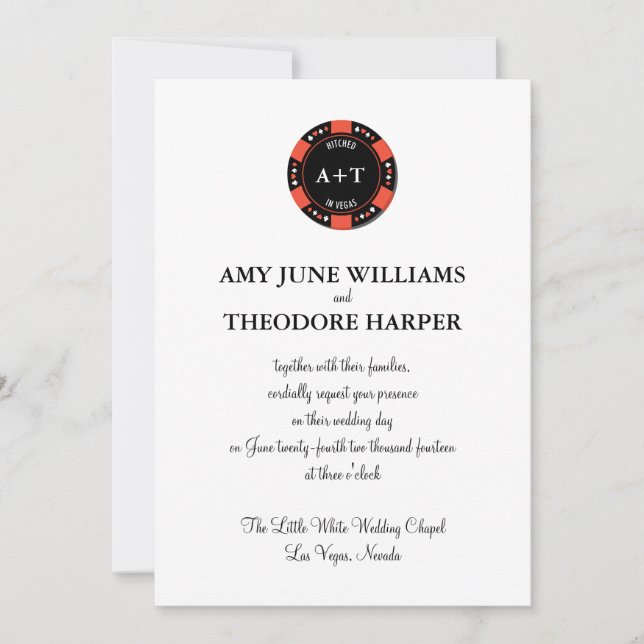 Black Poker Chip Monogram Vegas Wedding Invitation (Front)