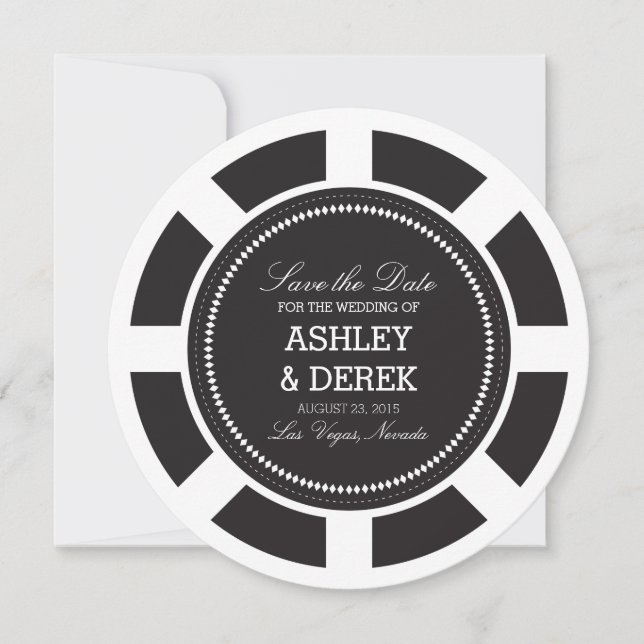 Black Poker Chip Wedding Save the Date (Front)