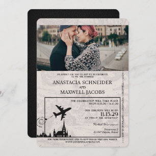 Black Poland Passport Wedding Invitation