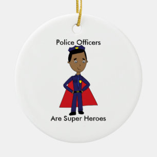 Black Police Super Hero Personalise Ceramic Ornament