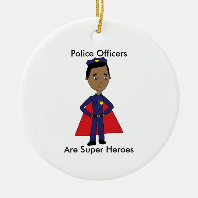 Black Police Super Hero Personalise Ceramic Ornament (Front)