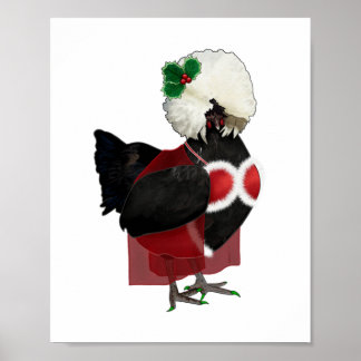 Black Polish Hen Wearing A Santa-Baby Christmas Ou Poster