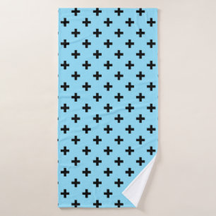 Black polka crosses on baby blue bath towel
