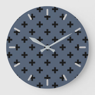 Black polka crosses on blue-grey large clock