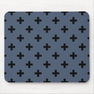 Black polka crosses on blue-grey mouse pad