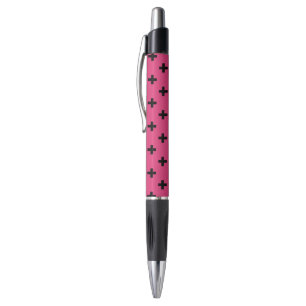 Black polka crosses on fuchsia