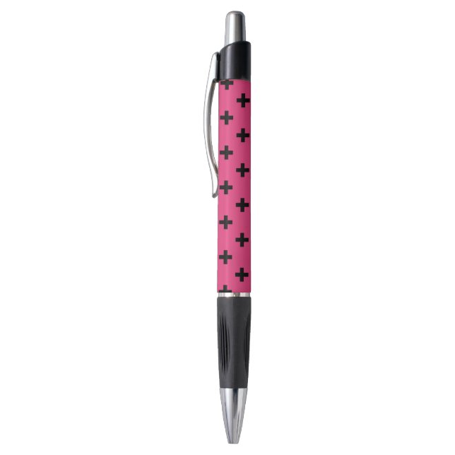 Black polka crosses on fuchsia (Top (Vertical))