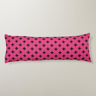 Black polka crosses on fuchsia body cushion
