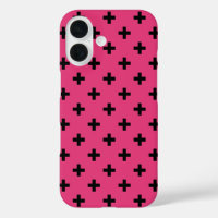 Black polka crosses on fuchsia