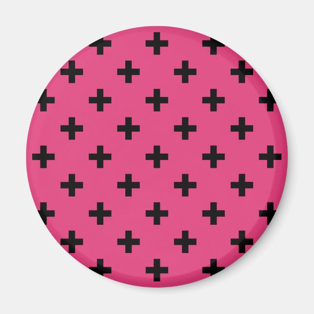 Black polka crosses on fuchsia magnet (Front)