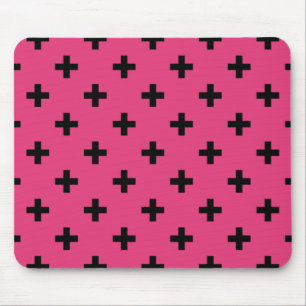 Black polka crosses on fuchsia mouse pad
