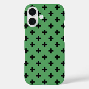 Black polka crosses on green iPhone 16 case