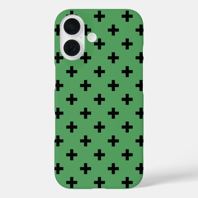 Black polka crosses on green Case-Mate iPhone case (Back)