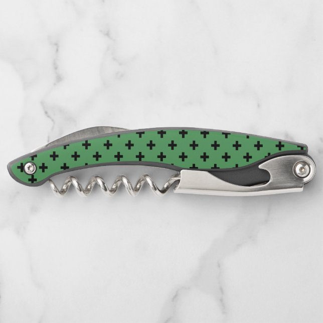 Black polka crosses on green corkscrew (Back)