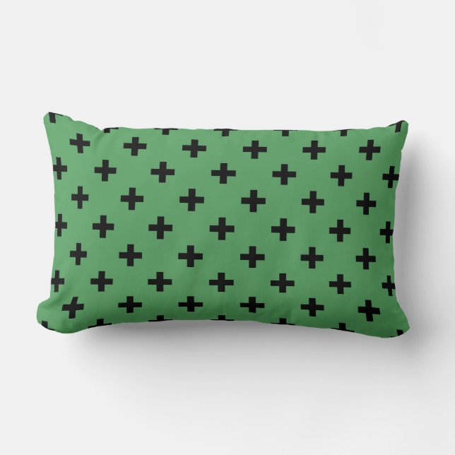 Black polka crosses on green lumbar cushion (Front)