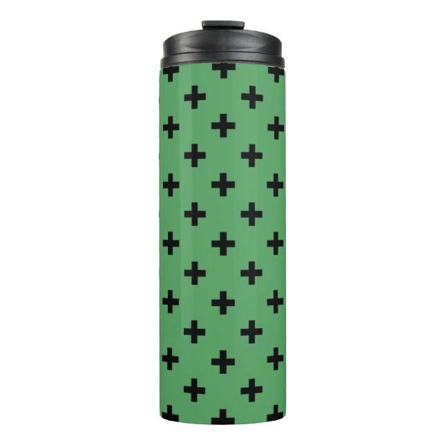Black polka crosses on green thermal tumbler (Front)