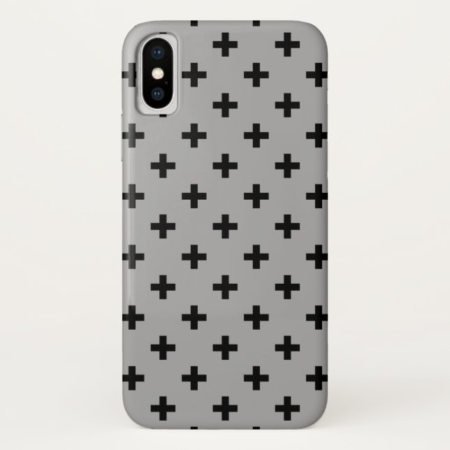 Black polka crosses on grey Case-Mate iPhone case (Back)