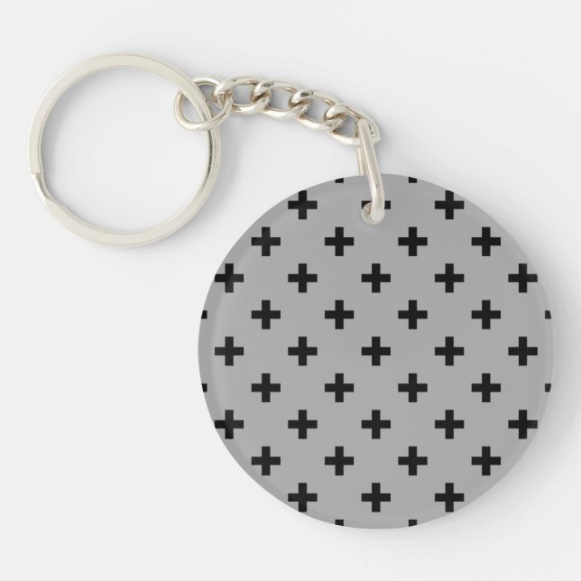 Black polka crosses on grey key ring (Front)