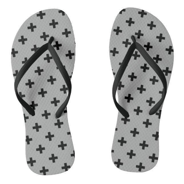 Black polka crosses on grey thongs (Footbed)