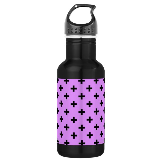 Black polka crosses on lilac 532 ml water bottle (Front)