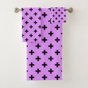 Black polka crosses on lilac bath towel set