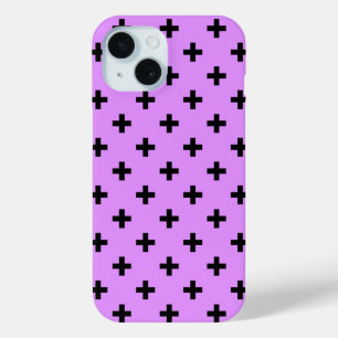 Black polka crosses on lilac iPhone 15 case