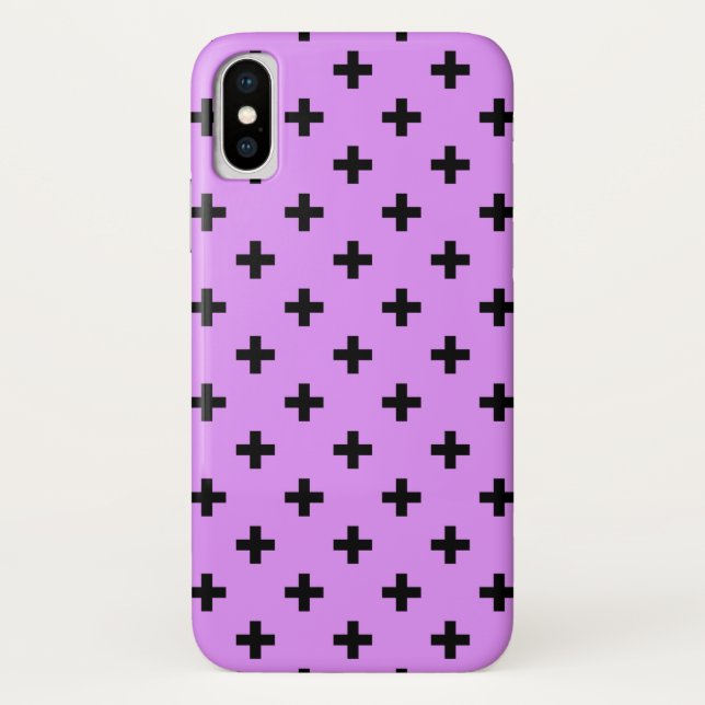 Black polka crosses on lilac Case-Mate iPhone case (Back)