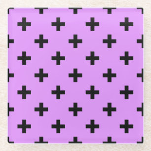 Black polka crosses on lilac glass coaster