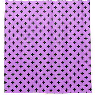 Black polka crosses on lilac shower curtain