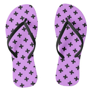 Black polka crosses on lilac thongs