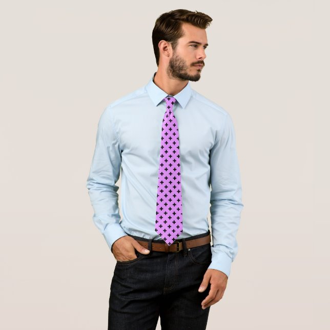 Black polka crosses on lilac tie (In Situ)