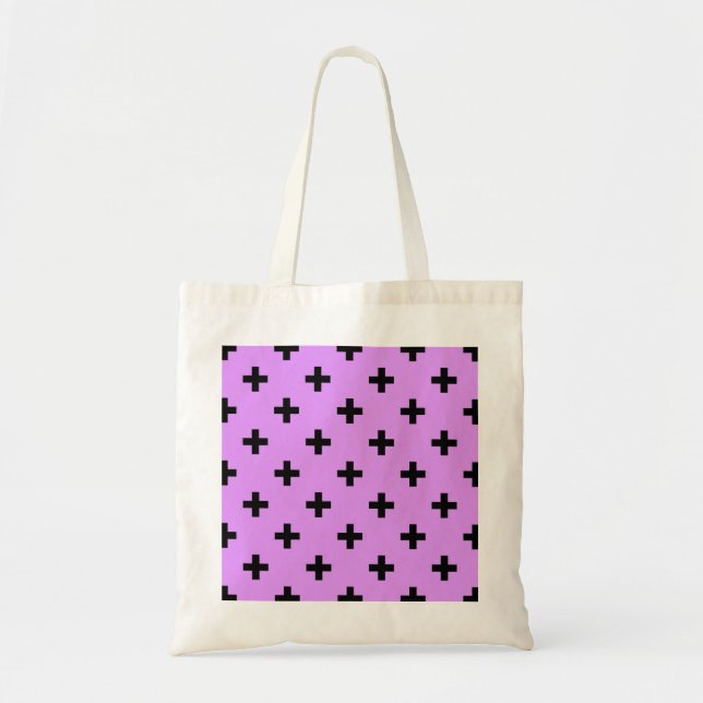 Black polka crosses on lilac tote bag (Front)